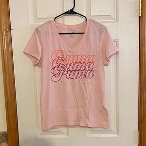 Puma Pink Gradient Script V-Neck Tee